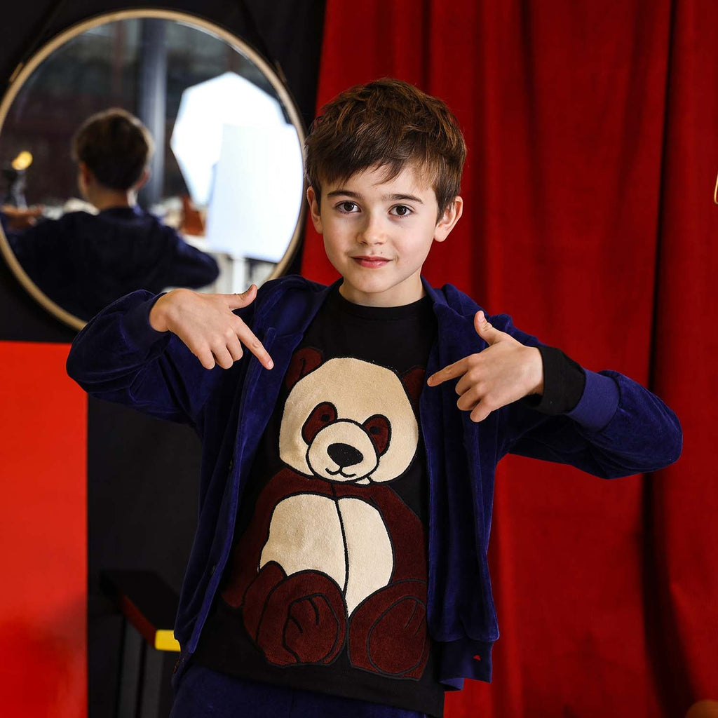 Kids Black Longsleeve Top with Panda Application
