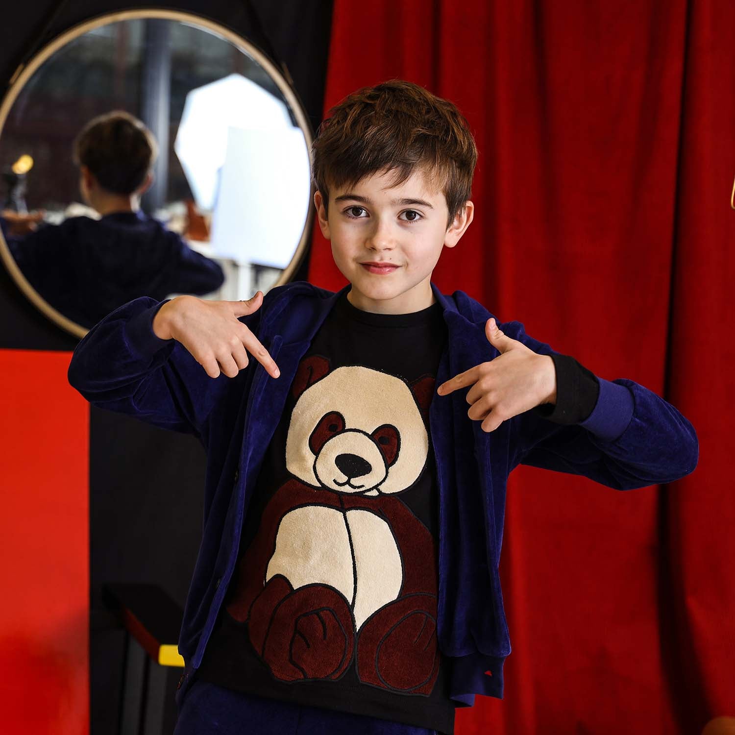 Kids Black Longsleeve Top with Panda Application