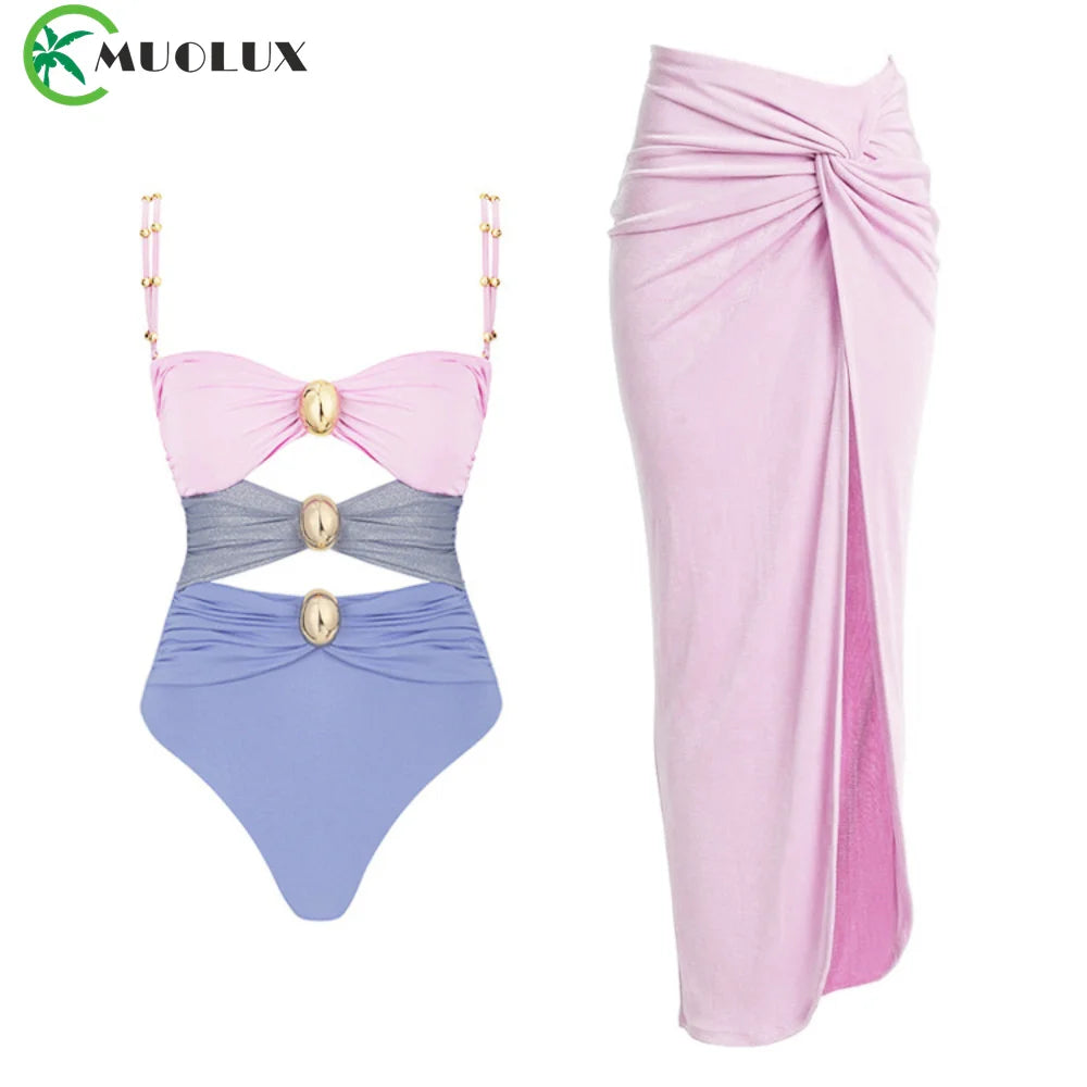 High Waist Push Up Bikini Set 2025 3D Flower Swimsuit Dress Women Print 3 Pieces Swimwear Ruffle Beach Bathing Suit Skirt Femme