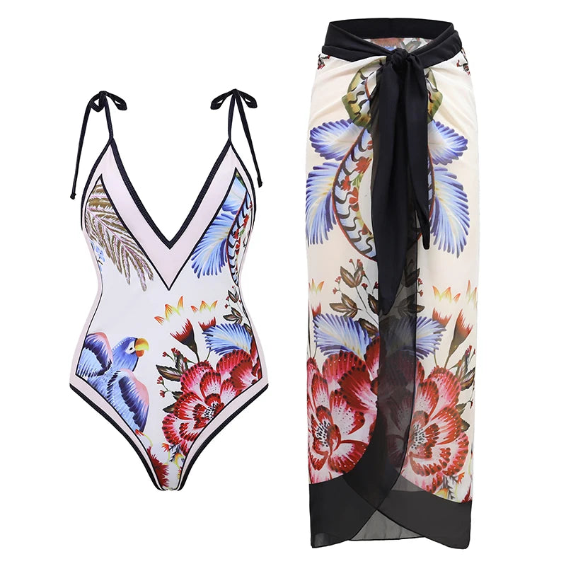 High Waist Push Up Bikini Set 2025 3D Flower Swimsuit Dress Women Print 3 Pieces Swimwear Ruffle Beach Bathing Suit Skirt Femme