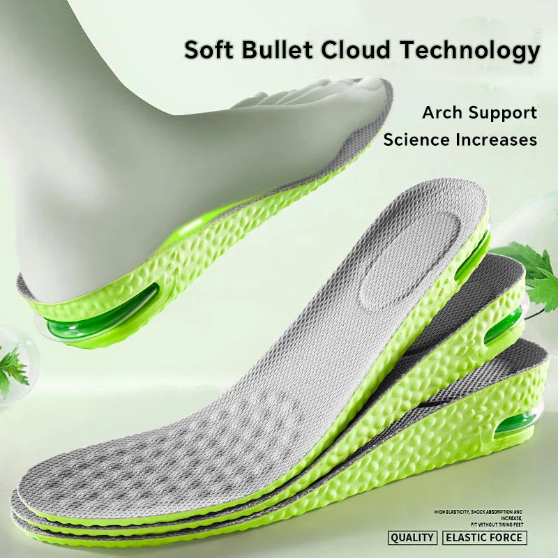 1Pair Height Increase Insole for Feet Comfort Plantar Fasciitis Shoes Insoles Men Women Sports Air Shock Absorbing Shoe Pads