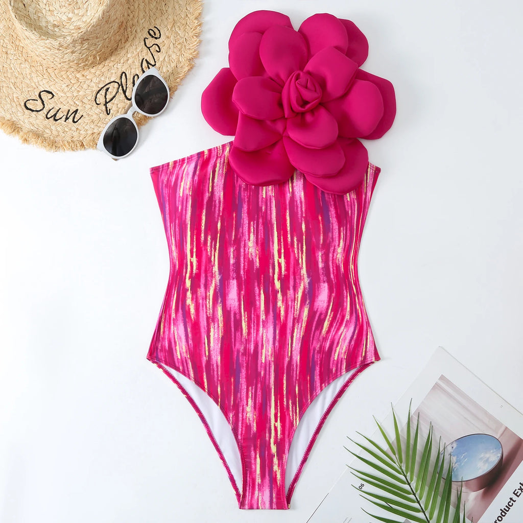 High Waist Push Up Bikini Set 2025 3D Flower Swimsuit Dress Women Print 3 Pieces Swimwear Ruffle Beach Bathing Suit Skirt Femme