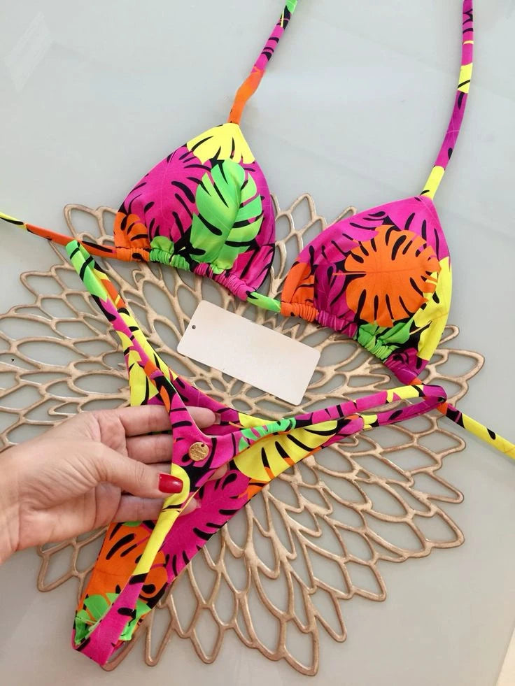 Sexy Leopard Print Bandage Bikini Set Triangle Swimsuit Push Up Swimsuit Beach Tie Bikini Set Summer Beach Outfit Thong Swimsuit