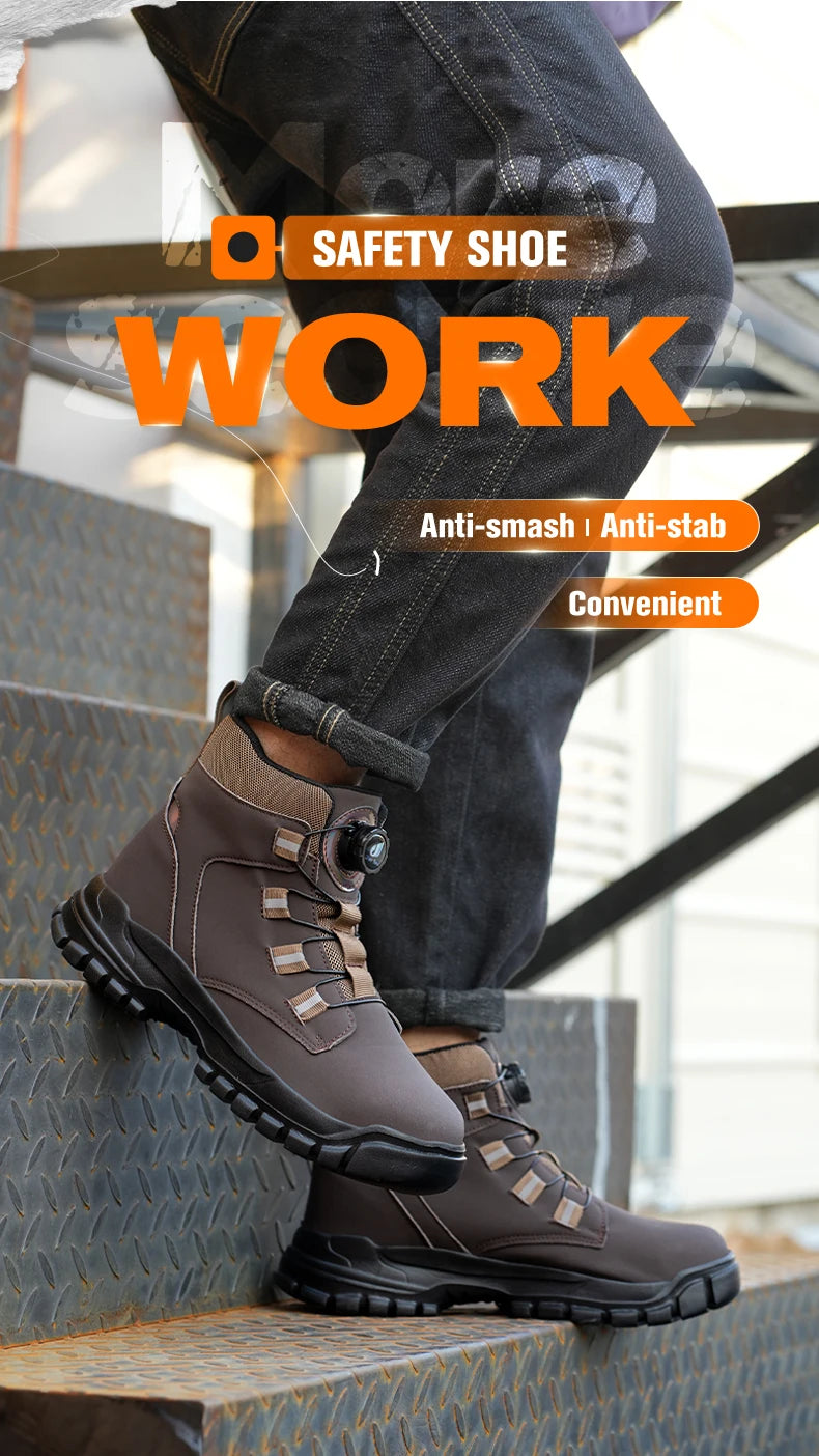 Waterproof Safety Boots Men Indestructible Steel Toe Work Boots Anti-smash Stab-resistant Safety Shoes Biker Botas Para Hombre