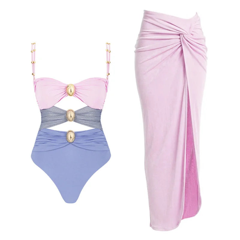 High Waist Push Up Bikini Set 2025 3D Flower Swimsuit Dress Women Print 3 Pieces Swimwear Ruffle Beach Bathing Suit Skirt Femme
