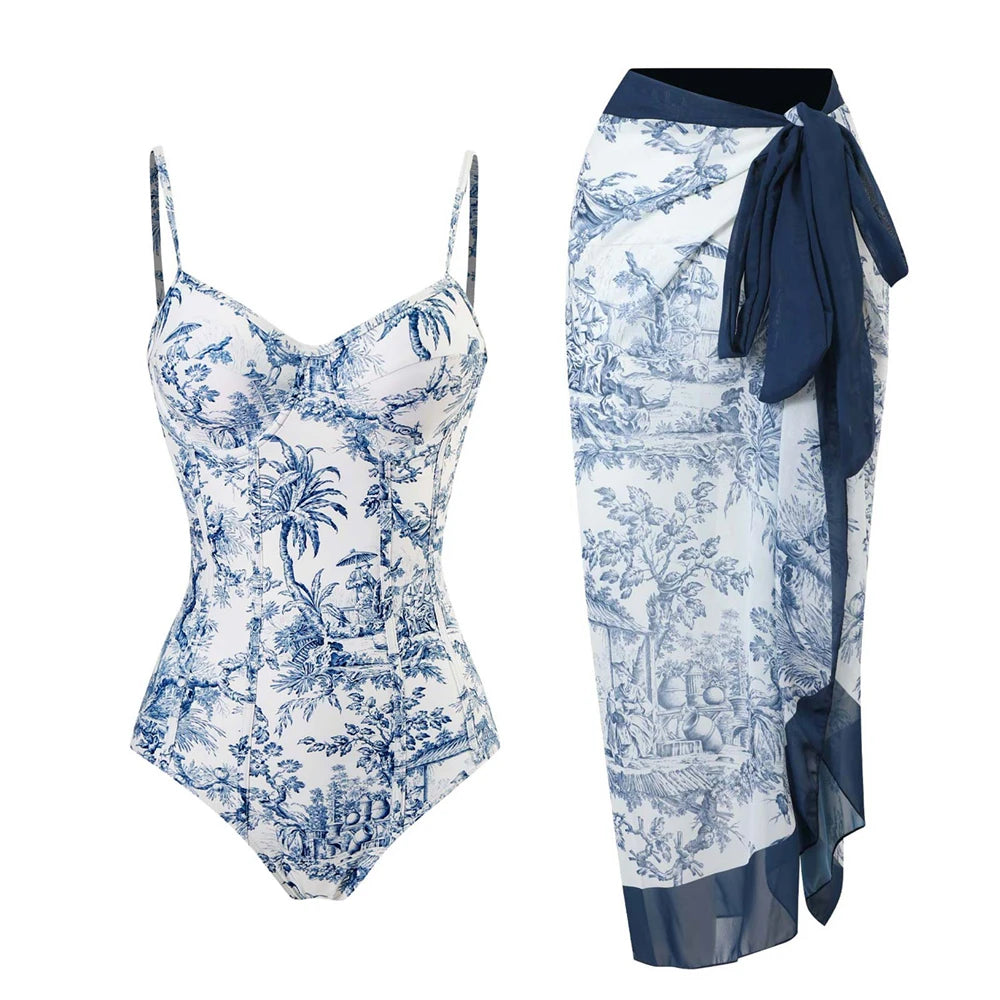 High Waist Push Up Bikini Set 2025 3D Flower Swimsuit Dress Women Print 3 Pieces Swimwear Ruffle Beach Bathing Suit Skirt Femme