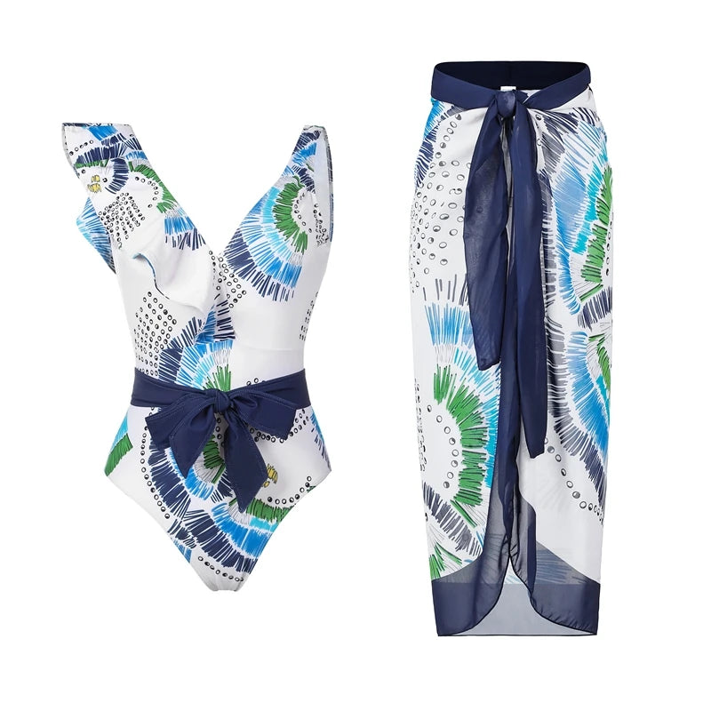 High Waist Push Up Bikini Set 2025 3D Flower Swimsuit Dress Women Print 3 Pieces Swimwear Ruffle Beach Bathing Suit Skirt Femme