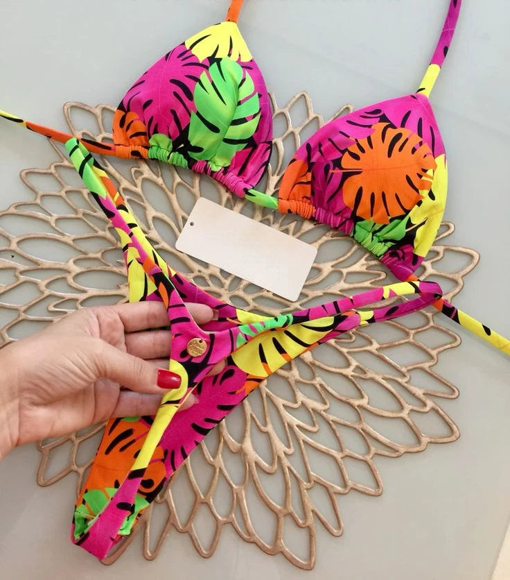 Sexy Leopard Print Bandage Bikini Set Triangle Swimsuit Push Up Swimsuit Beach Tie Bikini Set Summer Beach Outfit Thong Swimsuit
