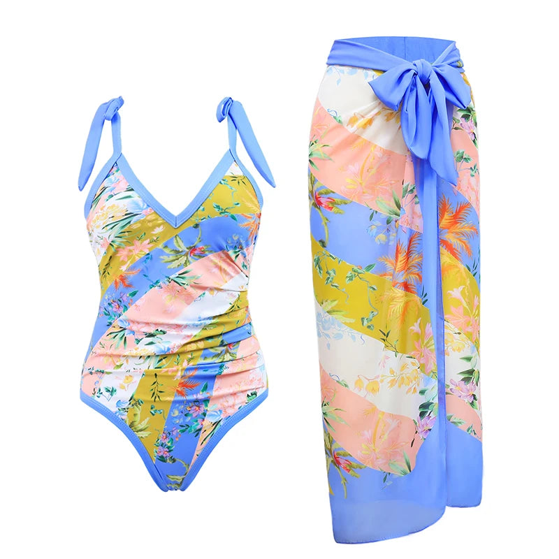 High Waist Push Up Bikini Set 2025 3D Flower Swimsuit Dress Women Print 3 Pieces Swimwear Ruffle Beach Bathing Suit Skirt Femme