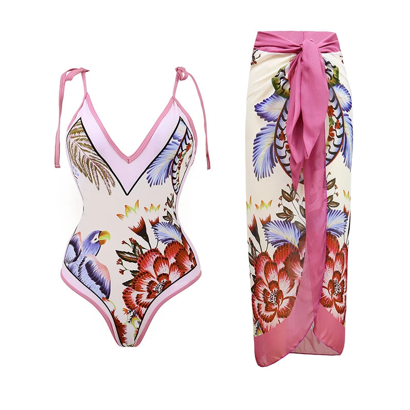 High Waist Push Up Bikini Set 2025 3D Flower Swimsuit Dress Women Print 3 Pieces Swimwear Ruffle Beach Bathing Suit Skirt Femme