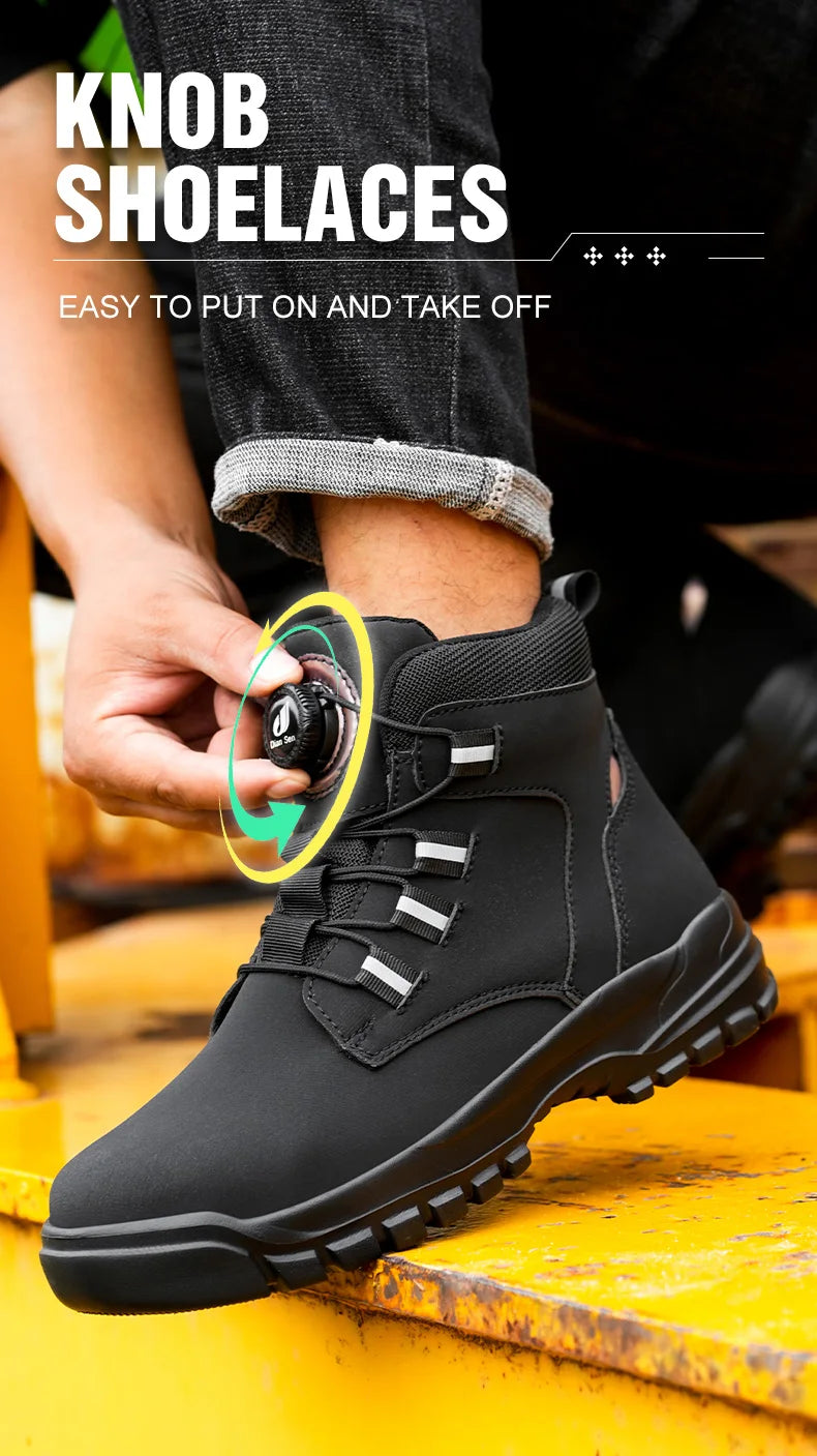Waterproof Safety Boots Men Indestructible Steel Toe Work Boots Anti-smash Stab-resistant Safety Shoes Biker Botas Para Hombre